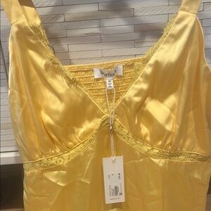 Heartloom Yellow Satin Chemise with Lace Details